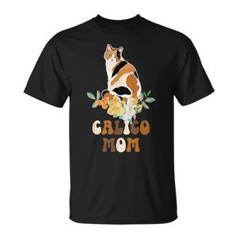 Calico Cat Mom Flowers Calico Cat Owner Calico Cat Girl T-Shirt - Monsterry