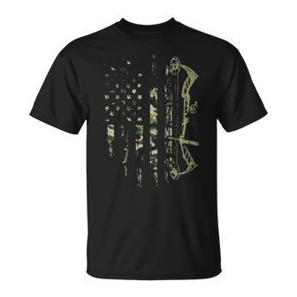 Camo American Flag Bowhunting Bow Archery Deer Hunting T-Shirt | Mazezy