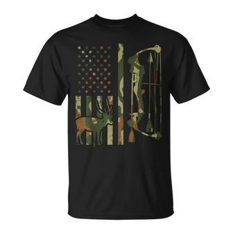 Camo Flag Deer Bow Hunting Patriotic Hunter Dad Archer T-Shirt - Thegiftio UK