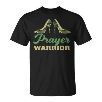 Camo Heels Prayer Warrior Faith God Jesus Christian Women T-Shirt - Seseable