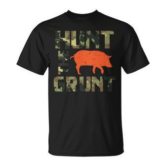 Camo Hunt The Grunt Hog Vintage Wild Boar Hunting Hunt Dad T-Shirt - Monsterry UK