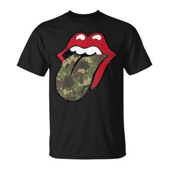 Camo Lips And Tongue Military 4Th Of July T-Shirt - Monsterry CA