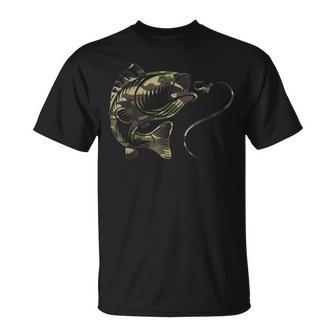 Camouflage Bass Fishing Angler Camo Hook Line T-Shirt - Monsterry CA