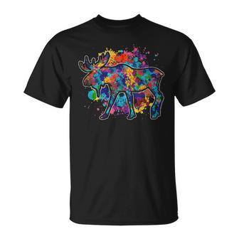 Canadian Moose Lover Forest Wildlife Animal Colorful Moose T-Shirt - Monsterry