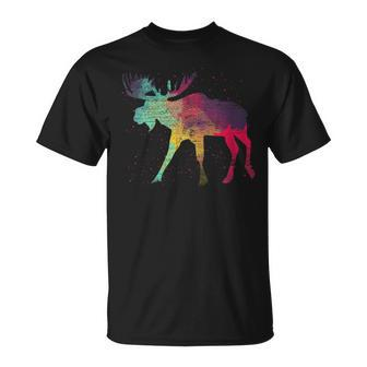 Canadian Wildlife Animal Alaska Elk Antlers Colorful Moose T-Shirt - Monsterry DE