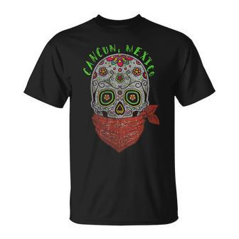 Cancun Mexico Souvenir Sugar Skull Bandanna T-Shirt - Monsterry UK