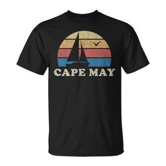 Cape May Nj Vintage Sailboat 70S Throwback Sunset T-Shirt - Monsterry