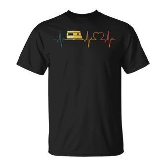 Caravan Heartbeat Retro Camper Ecg Camping Heart T-Shirt - Seseable