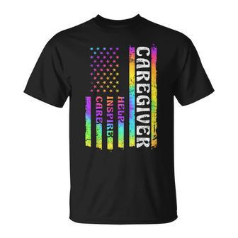 Caregiver Appreciation American Watercolor Flag Help Inspire T-Shirt - Thegiftio UK