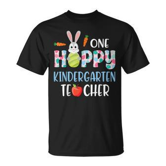 Carrot Bunny Happy Easter Day One Hoppy Kindergarten Teacher T-Shirt - Monsterry