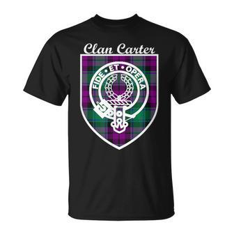 Carter Surname Last Name Scottish Clan Tartan Badge Crest T-Shirt - Seseable