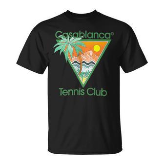 Casablanca Tennis Club T-Shirt - Tropisches Palmen & Sonnenuntergang Design - Seseable