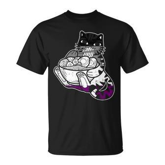 Cat Eating Ramen Asexual Pride Lgbt-Q Kitten Japanese Noodle T-Shirt - Monsterry AU