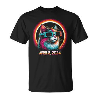 Cat In Eclipse Glasses Totality 2024 Total Solar Eclipse T-Shirt - Seseable
