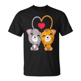 Cat Heart Valentines Day Cute Kitten Kitty V-Day Pajama T-Shirt - Monsterry