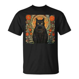 Cat Lover Cat Art Cat With Flowers Floral Cat T-Shirt - Monsterry