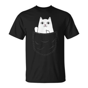 Cat Middle Finger Pocket Cat Gray T-Shirt - Seseable