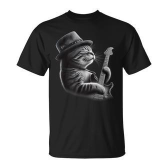 Cat Playing Guitar Rock Music Guitar Cat T-Shirt | Seseable CA