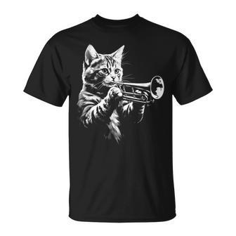 Cat Playing Trumpet Vintage Jazz Musician Trumpeter T-Shirt - Monsterry UK