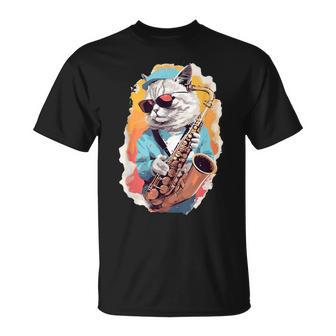 Cat With Saxophone Cat Playing Saxophone T-Shirt | Mazezy