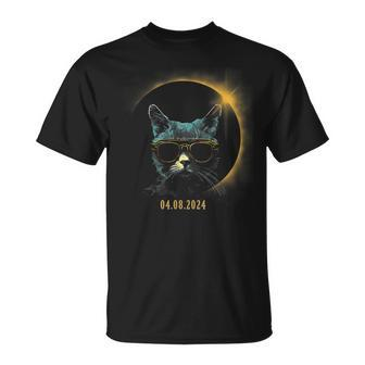 Cat In Shades Graphic For Total Solar Eclipse 2024 T-Shirt - Monsterry
