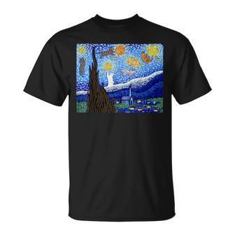 Cat Starry Night Cat Owner Van Gogh Cat Cat Lover Cat T-Shirt - Seseable