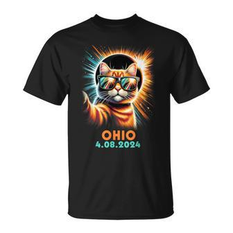 Cat Taking A Selfie Total Solar Eclipse 2024 Ohio T-Shirt - Monsterry