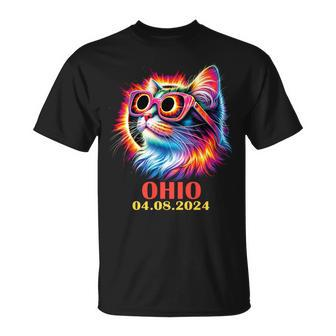 Cat Total Solar Eclipse 2024 Ohio With Solar Eclipse Glasses T-Shirt - Monsterry