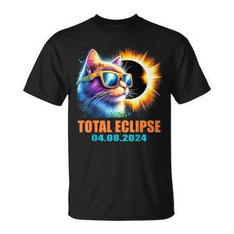 Cat Total Solar Eclipse 2024 Totality Solar Eclipse Glasses T-Shirt - Monsterry