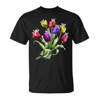 Cat Tulips T-Shirt - Seseable