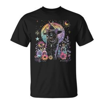 Graphic Cat Witchy And Flowers Cats With Crescent The Moon T-Shirt - Monsterry DE