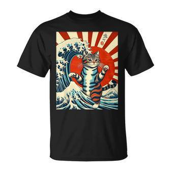 Catzilla The Great Wave Off Kanagawa Great Wave Catzilla T-Shirt - Monsterry