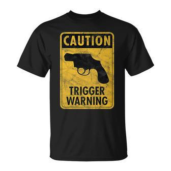 Caution Trigger Warning Fun Gun Road Sign Woke Virtue Signal T-Shirt - Monsterry