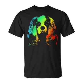 Cavalier King Charles Spaniel Colorful Rainbow Vintage T-Shirt | Mazezy