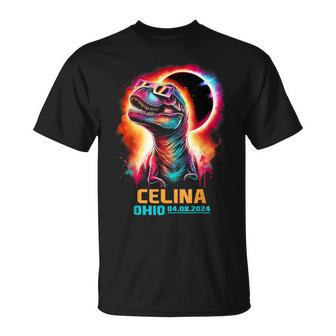Celina Ohio Total Solar Eclipse 2024 T Rex Dinosaur Colorful T-Shirt - Monsterry
