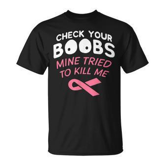 Check Your Boobs Survivor T-Shirt - Seseable