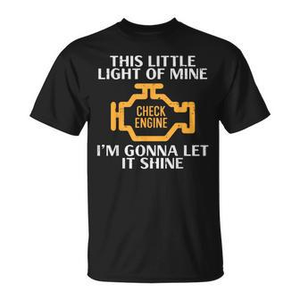 Check Engine Light Shine Car Auto Mechanic Garage Men T-Shirt | Mazezy