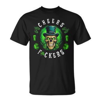 Cheers Fuckers St Patrick's Day Irish Skull Beer Drinking T-Shirt - Seseable