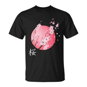 Cherry Blossom Kanji Sakura Sunrise Japanese Cherry Blossom T-Shirt - Thegiftio UK