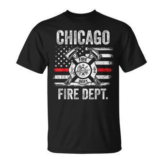 Chicago Illinois Fire Department Thin Red Line Fireman T-Shirt - Seseable