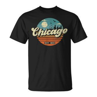 Chicago Illinois Retro Skyline Night Il Souvenirs T-Shirt - Monsterry