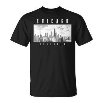Chicago Illinois Skyline Pride Black & White Vintage Chicago T-Shirt - Monsterry