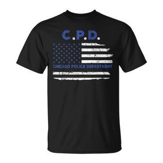 Chicago Police Officer American Flag Thin Blue Line T-Shirt - Monsterry AU