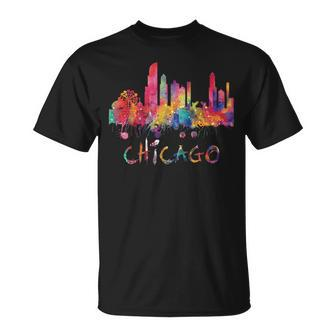 Chicago Skyline Cityscape Watercolor Chicago Flag Illinois T-Shirt - Thegiftio UK