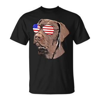 Chocolate Lab American Flag Sunglasses Dog Lover T-Shirt - Monsterry DE