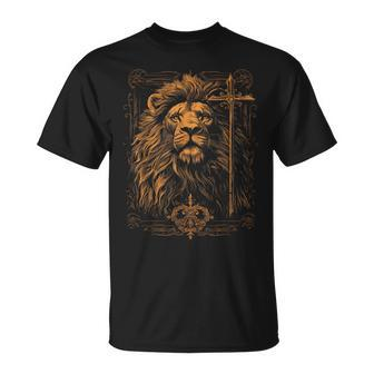 Christian Cross Lion Of Judah Religious Faith Jesus Pastor T-Shirt | Mazezy