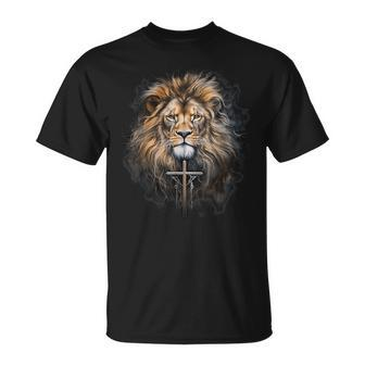 Christian Cross Lion Of Judah Religious Faith Jesus Pastor T-Shirt - Seseable