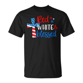 Christian Cross Red White & Blessed 4Th Of July Women T-Shirt - Monsterry