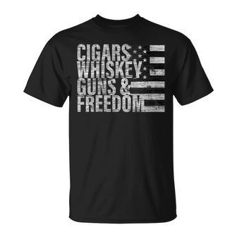 Cigars Whiskey Guns & Freedom Flag T-Shirt - Monsterry