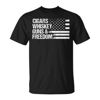 Cigars Whiskey Guns & Freedom Us Flag Patriotic 4Th Of July T-Shirt - Monsterry